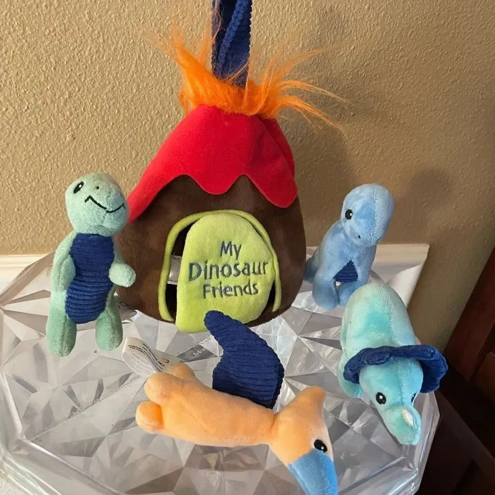 Ebba My Dinosaur Friends Multicolored Plush Dinosaur Set in Volcano Carry Case